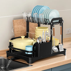 2-Tier Dish Drying Rack with Drain Basket