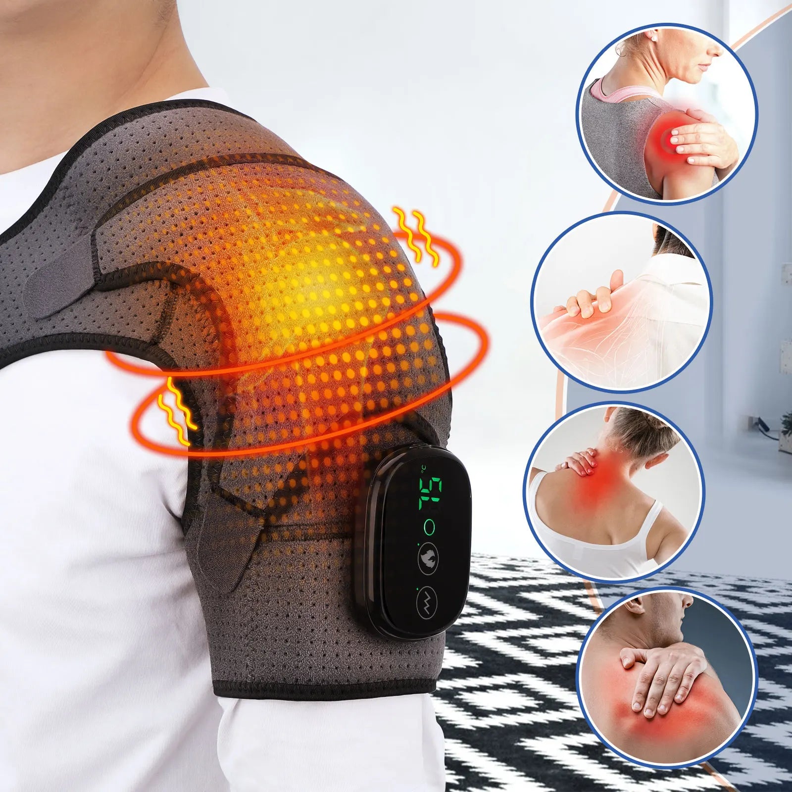 Electric Heated Shoulder Massage Brace – Adjustable with Vibration & Heat