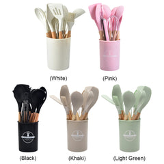 2PCS Silicone Kitchen Utensil Set with Wooden Handles