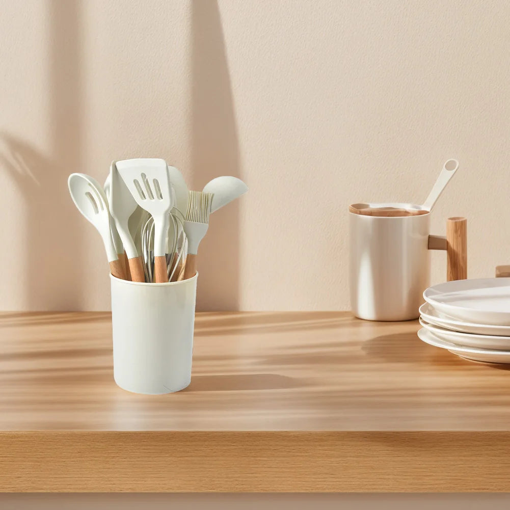 2PCS Silicone Kitchen Utensil Set with Wooden Handles