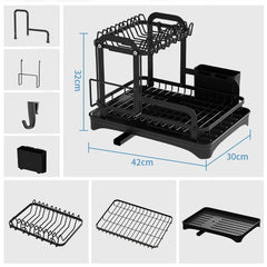 2-Tier Dish Drying Rack with Drain Basket