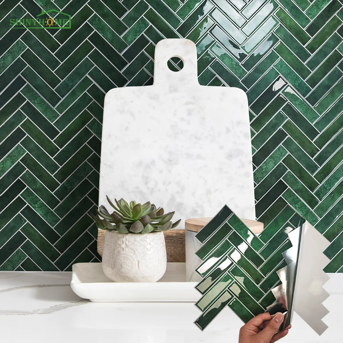 3D Self-Adhesive Green Wall Tiles Pack